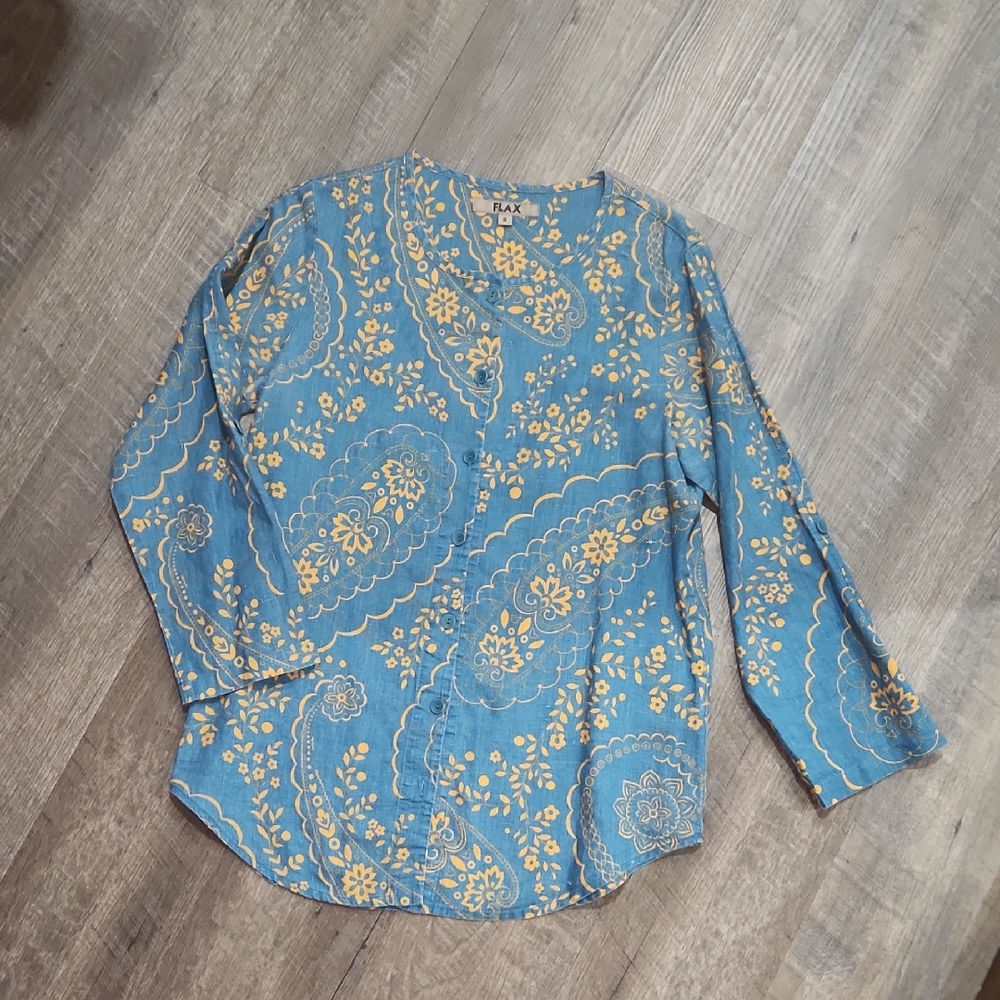 Flax Blue and Yellow Floral Blouse
